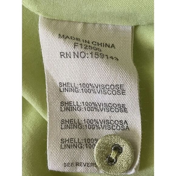 Frnch Paris Lime Green Satin Midi Dress Size L Long Sleeve Button Front - Picture 5 of 7
